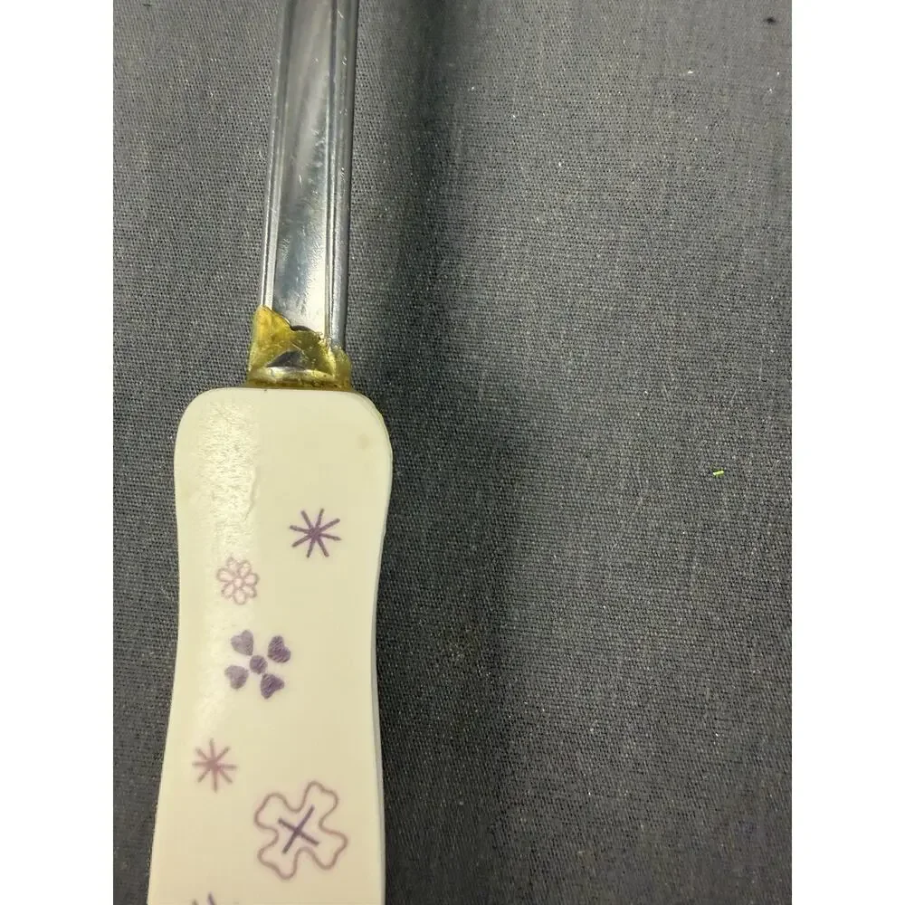 Vintage Ekco Slotted Spoon Serving Fork & Spatula White W/ Purple Flowers